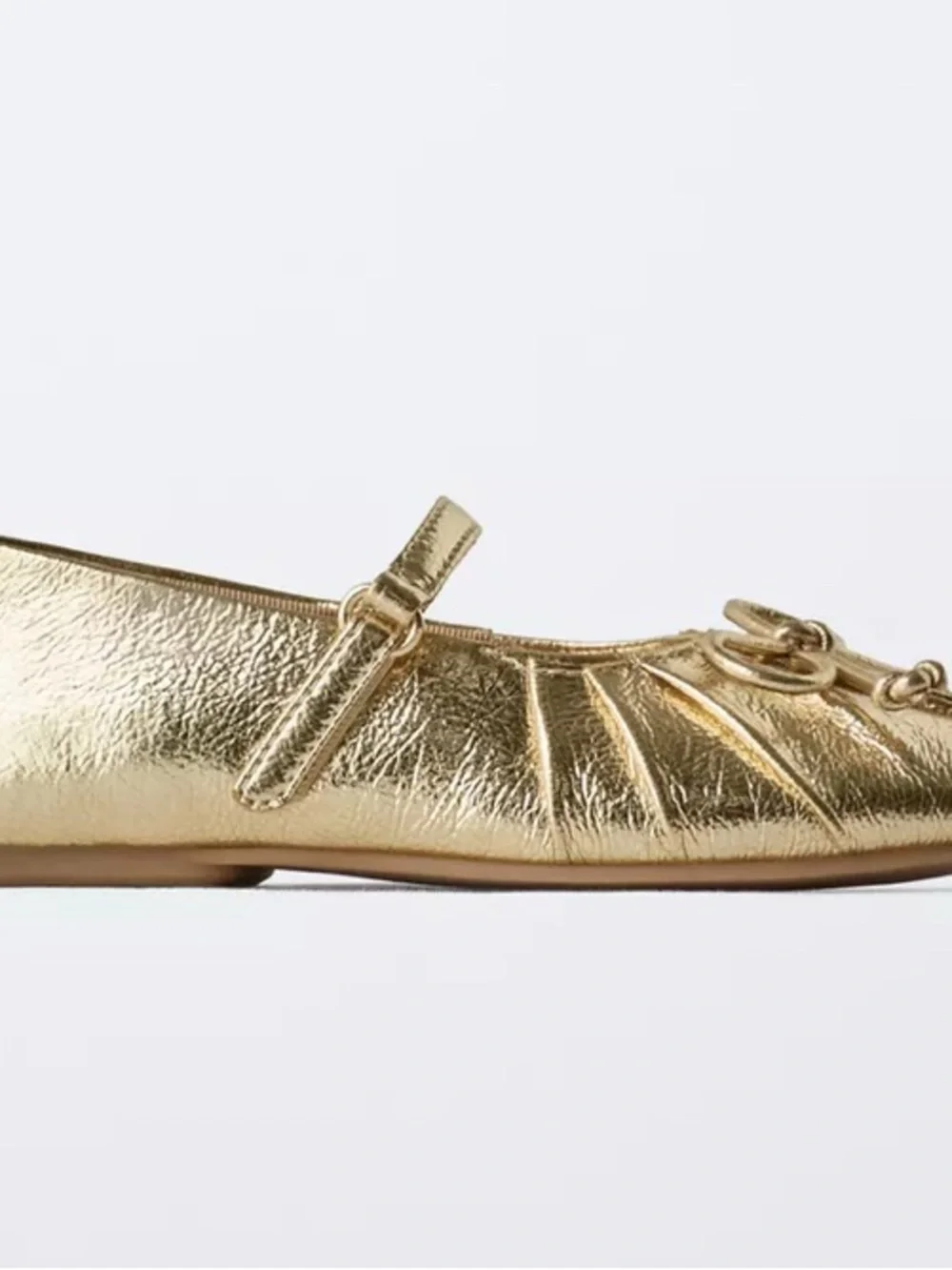 ZARA Girls Metallic Gold Mary Jane Ballet Flats with Bow (Size EU 27)